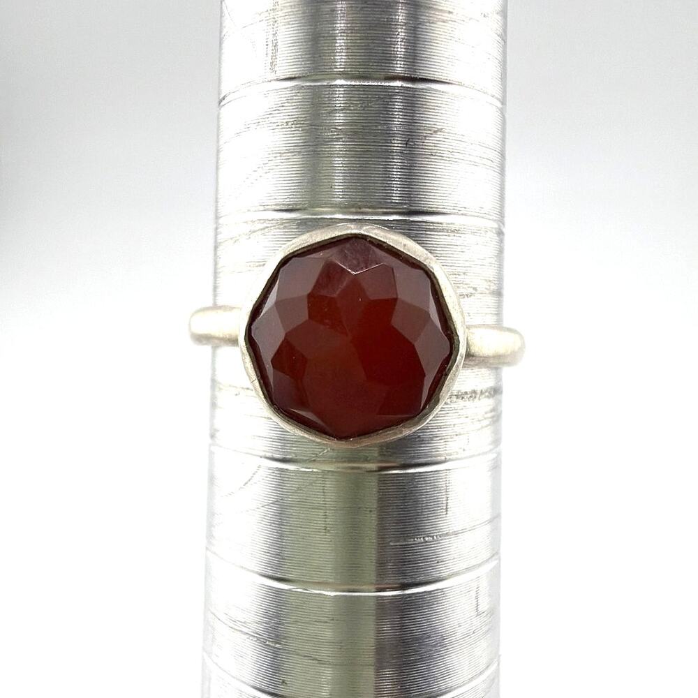 Blood Red Faceted Carnelian Sterling Silver Ring Artisan Jewelry 8